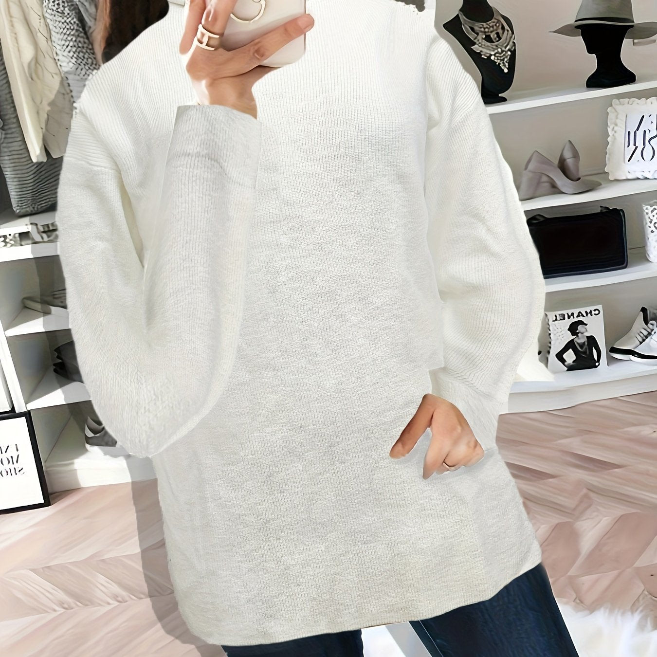  Casual Sweater Solid Long Sleeve High Stretch Jumper