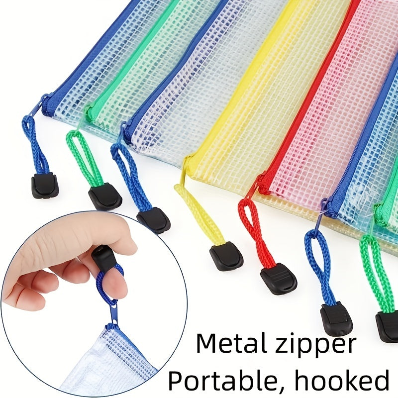 10pcs Mixed A4 & A5 Mesh Zip File Bags for School & Office Supplies