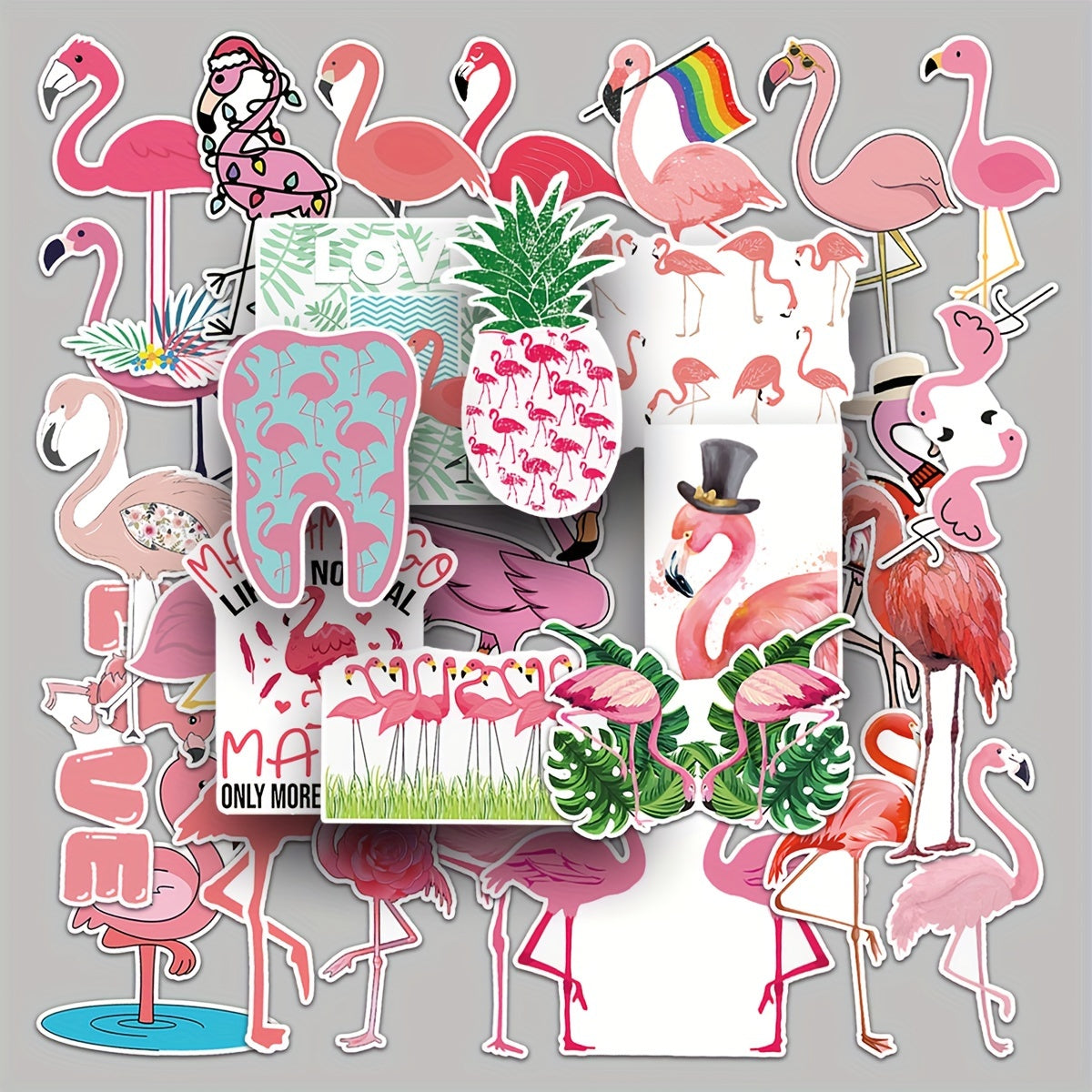 50pcs Flamingo Waterproof Stickers for Bottles Laptop Scrapbook