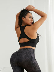  Women's Solid Padded Racer Back High Support Sports Bra