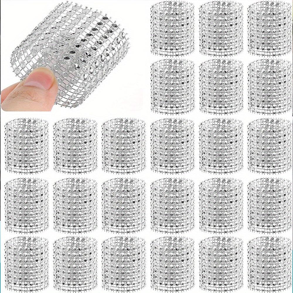 24pcs Rhinestone Napkin Rings Bulk for Dinner Parties, Weddings