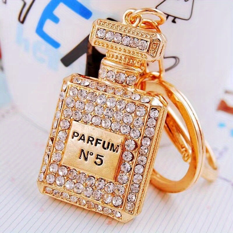 Ladies Rhinestone Perfume Bottle Key Chain Bag Pendant Key Ring