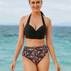 Halter High Waist Bikini Set Backless Swimwear