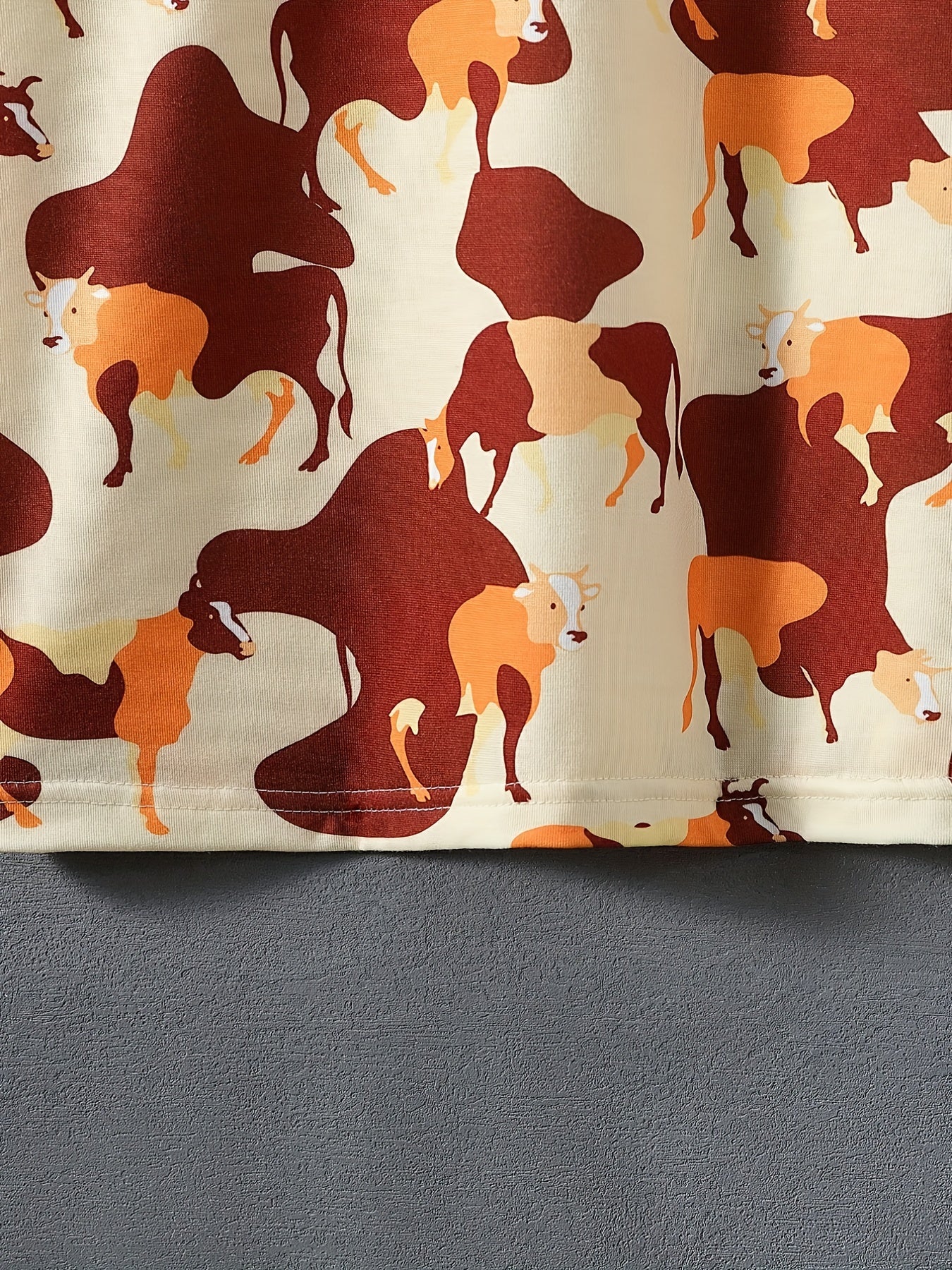 Men's Cattle Print Crew Neck T-Shirt - Summer Short Sleeve Tee