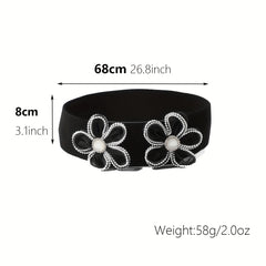 Wide Belt Elastic Waistband PU Leather Decor Women