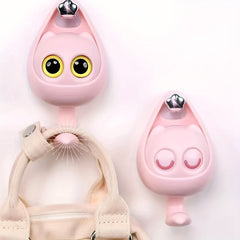 4pcs Cat Wall Hook with Movable Eyes Home Room Wall Door Decor