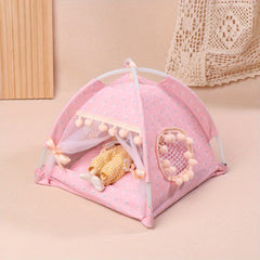 1:12 Scale Pink Dollhouse Tent with Floral Pattern Bow Accents