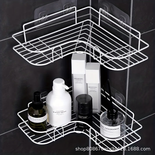 Adhesive Corner Shower Shelf with Hooks and Soap Holder