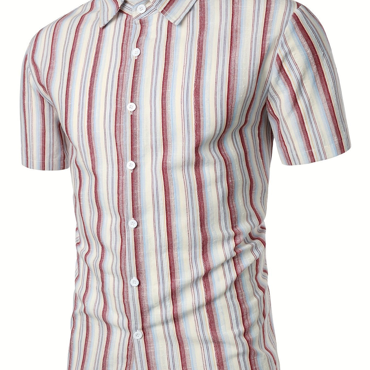 Vertical Striped Men's Shirt Short Sleeves Business Casual Button Up