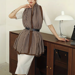 Brown Houndstooth Print Large Scarf Shawl Sunscreen Head Wrap