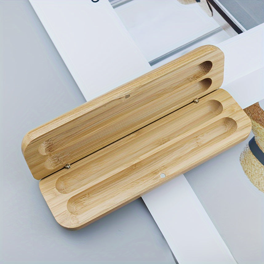 Bamboo Wood Pencil Case Office Pen Holder Stationary Ballpoint