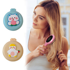 Compact Folding Hair Brush with Mirror - Travel & Makeup Mini Comb