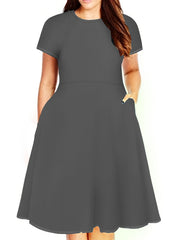  Solid Short Sleeve Midi Dress With Pocket Women's Plus