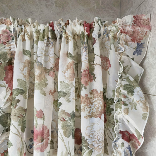 2pcs Flower Sheer Ruffled Short Curtain Valance French Tulle Door Curtains