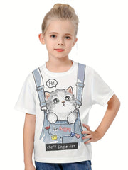 3D Naughty Cat Print T shirt Breathable For Summer Sports
