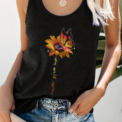 Butterfly & Floral Print Tank Top Sleeveless Summer Tank