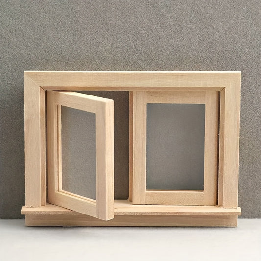 1/12 Wooden Dollhouse Window Frame Sliding Light Beige Model