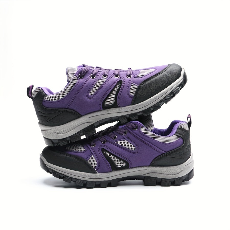 Colorblock Platform Sneakers Lace Up Round Toe Non slip Hiking Shoes