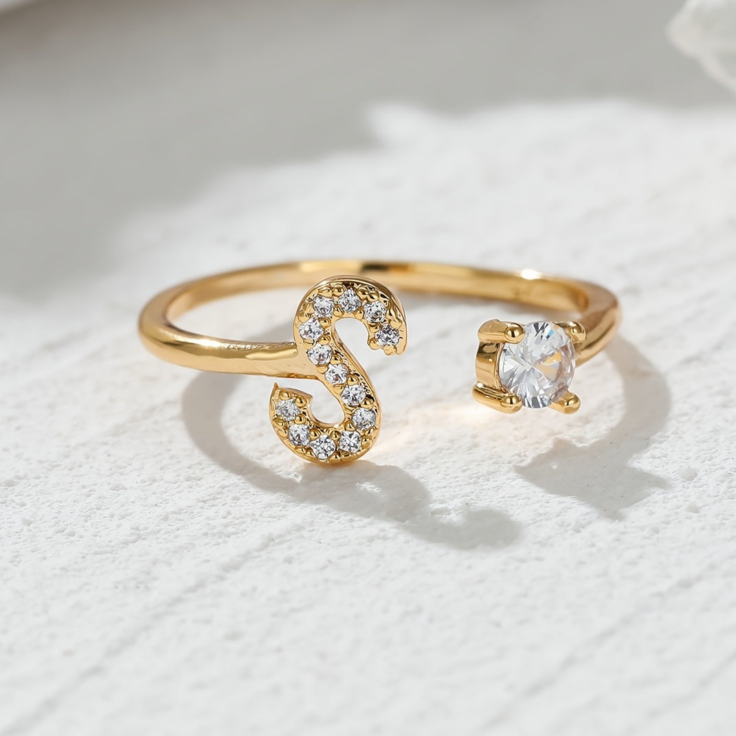 Golden Stackable Alphabet Rings Crystal Initial Rings Adjustable Bridesmaid