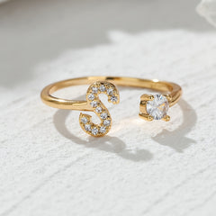 Golden Stackable Alphabet Rings Crystal Initial Rings Adjustable Bridesmaid