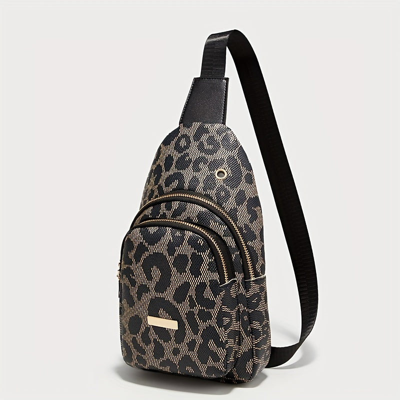 Leopard Pattern Double layer Chest Bag with Iron Plate Decoration