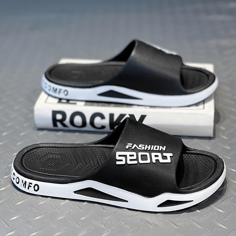 Men's Alphabet Print Open Toe Beach Slides Slip On Shoes