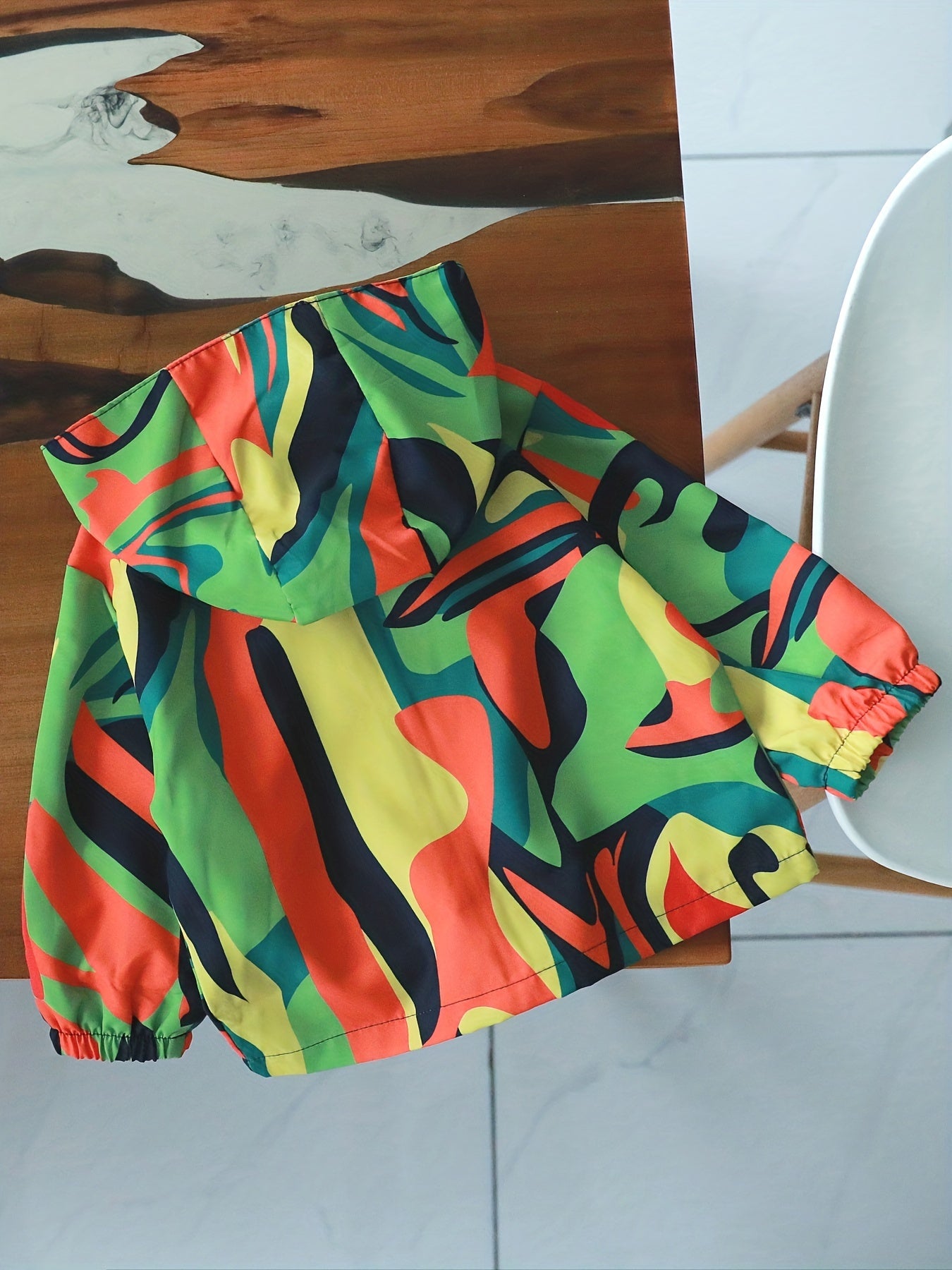Boys Colorful Hooded Windbreaker Jacket Zip Up Coat