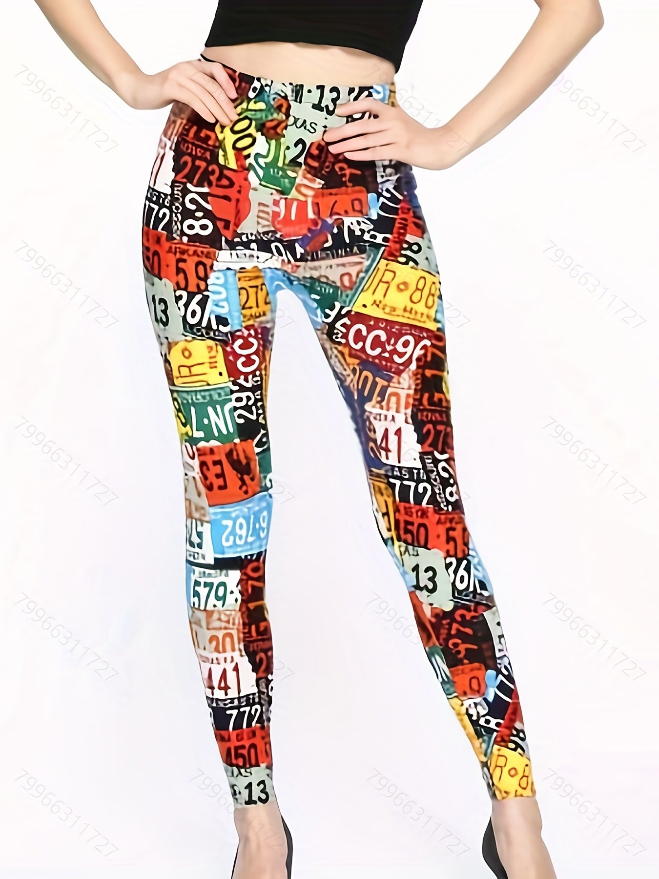 Patchwork Print Leggings Women's Casual Leggings