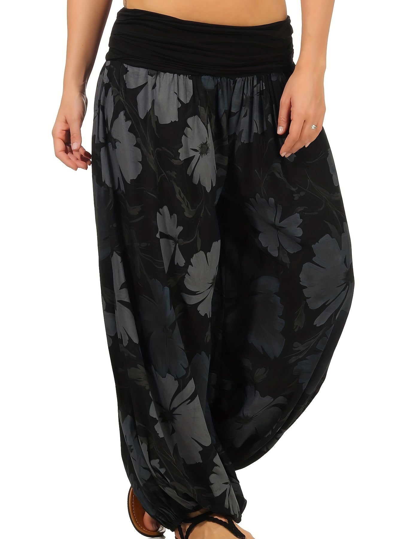 Floral Print High Rise Harem Pants