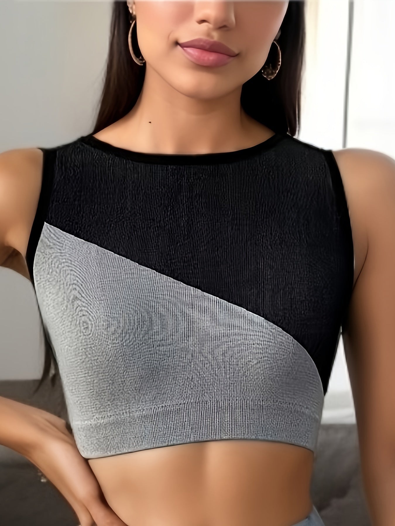 Block Sleeveless Crop Top Beauty Back Sports Tank Top Women's Clothing