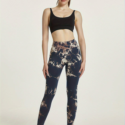 Navy Tie Dye Running Pants High Waisted Yoga Fitness Pants