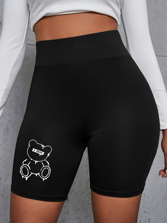Teddy Bear Yoga Sports Shorts Workout Cartoon Print Casual Outdoor Shorts