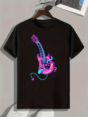 Guitar Print Men's Graphic T-shirt for Summer