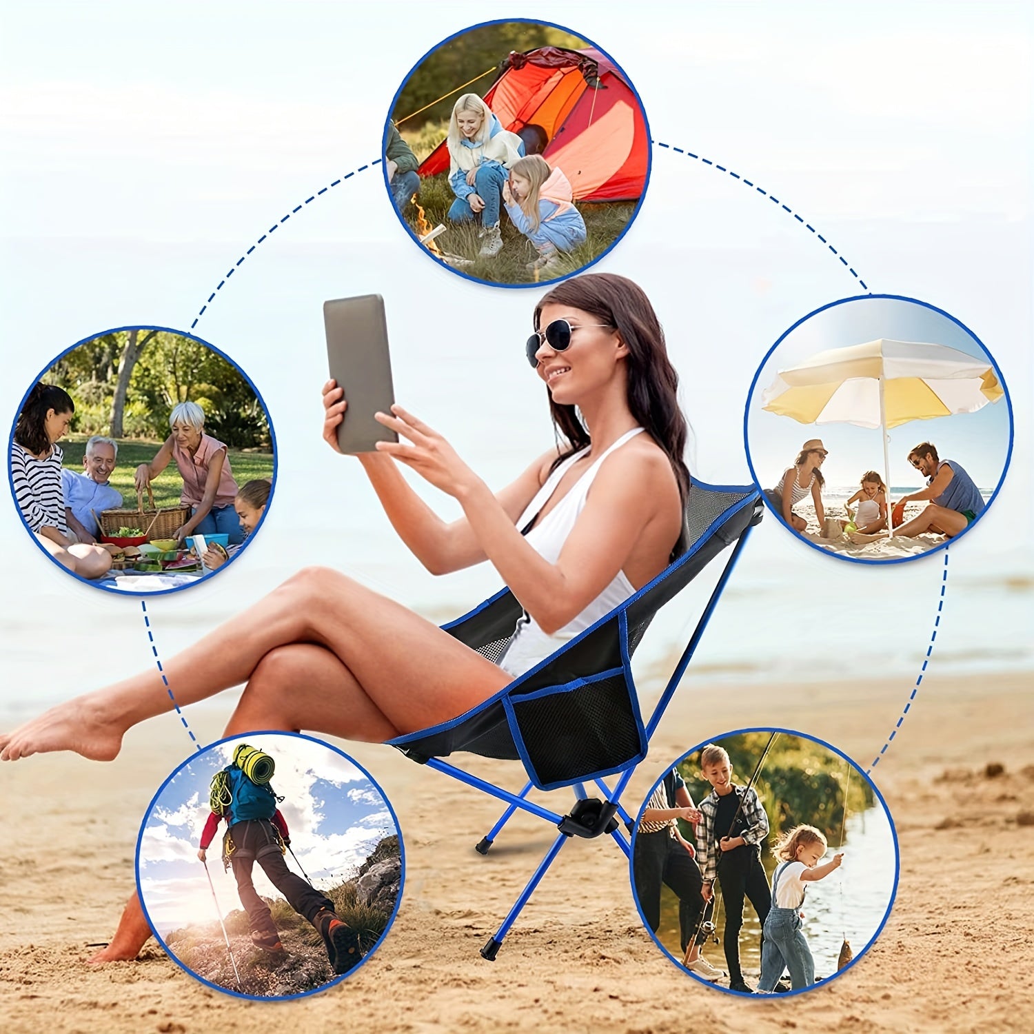 Portable Camping Chair with Side Pocket & Carry Bag for Outdoor Activities