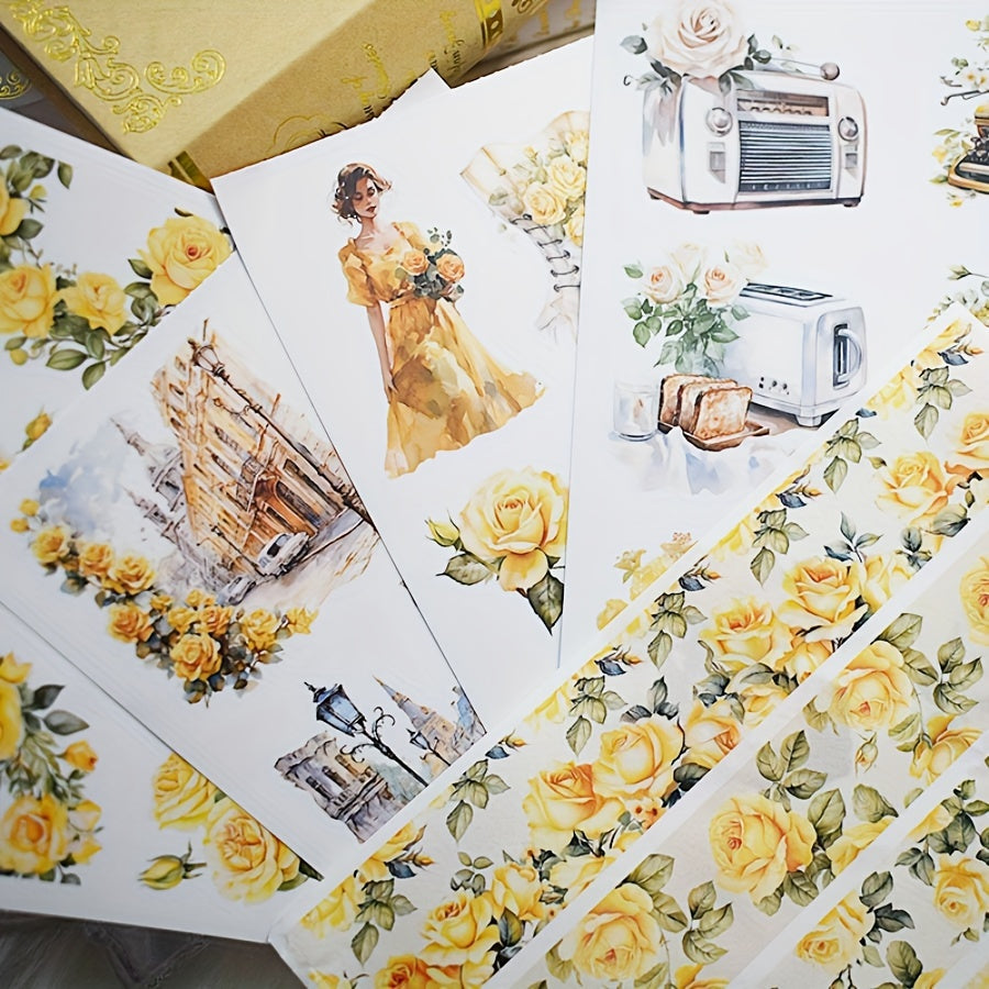 Die Cut Retro Flower & Grass Character Sticker Book - 20 Sheets