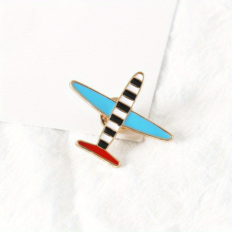 Men's Small Airplane Brooch Flower Badge Striped Airplane Brooch