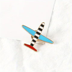 Men's Small Airplane Brooch Flower Badge Striped Airplane Brooch