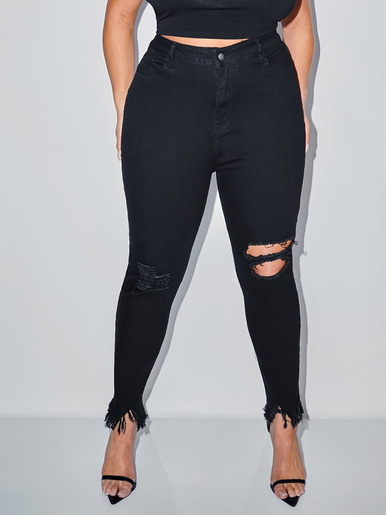  High Waist Skinny Jeans Ripped Stretch