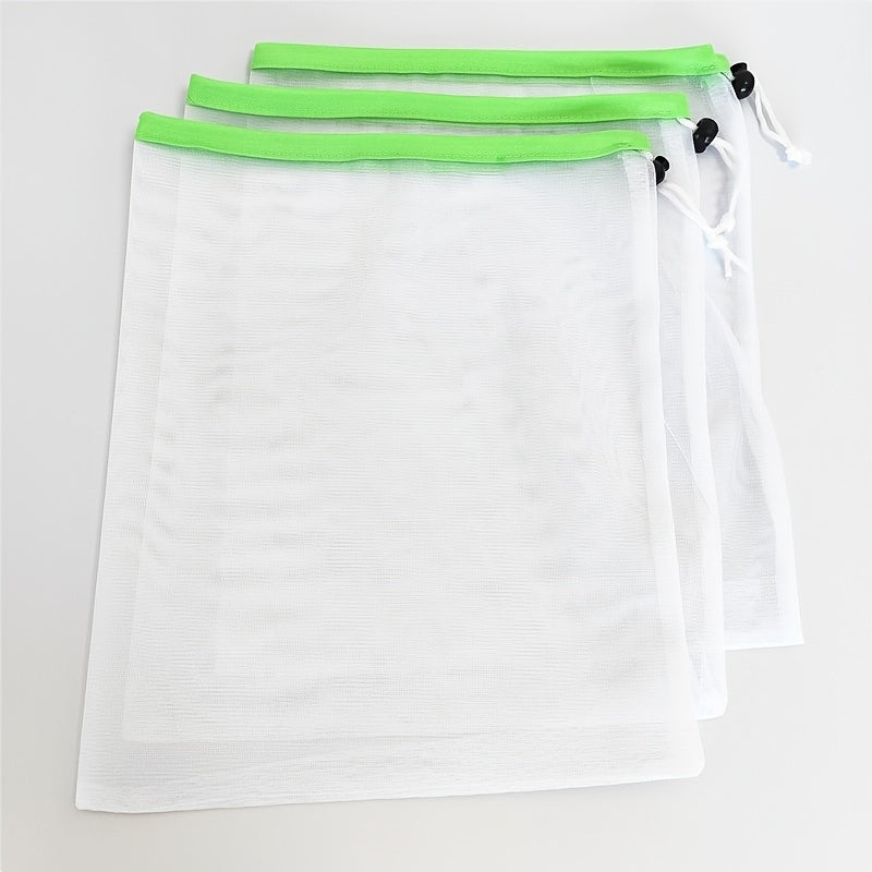 3pcs Polyester Drawstring Storage Bags for Kids Mesh Organizer Pouches