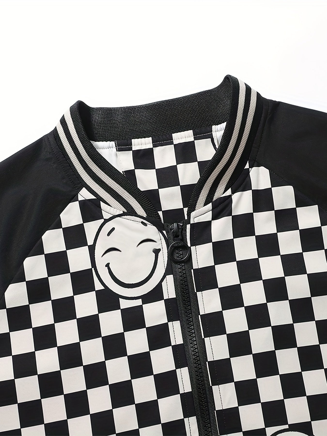 Smiling Face Plaid Jacket Men's Zip Up Coat