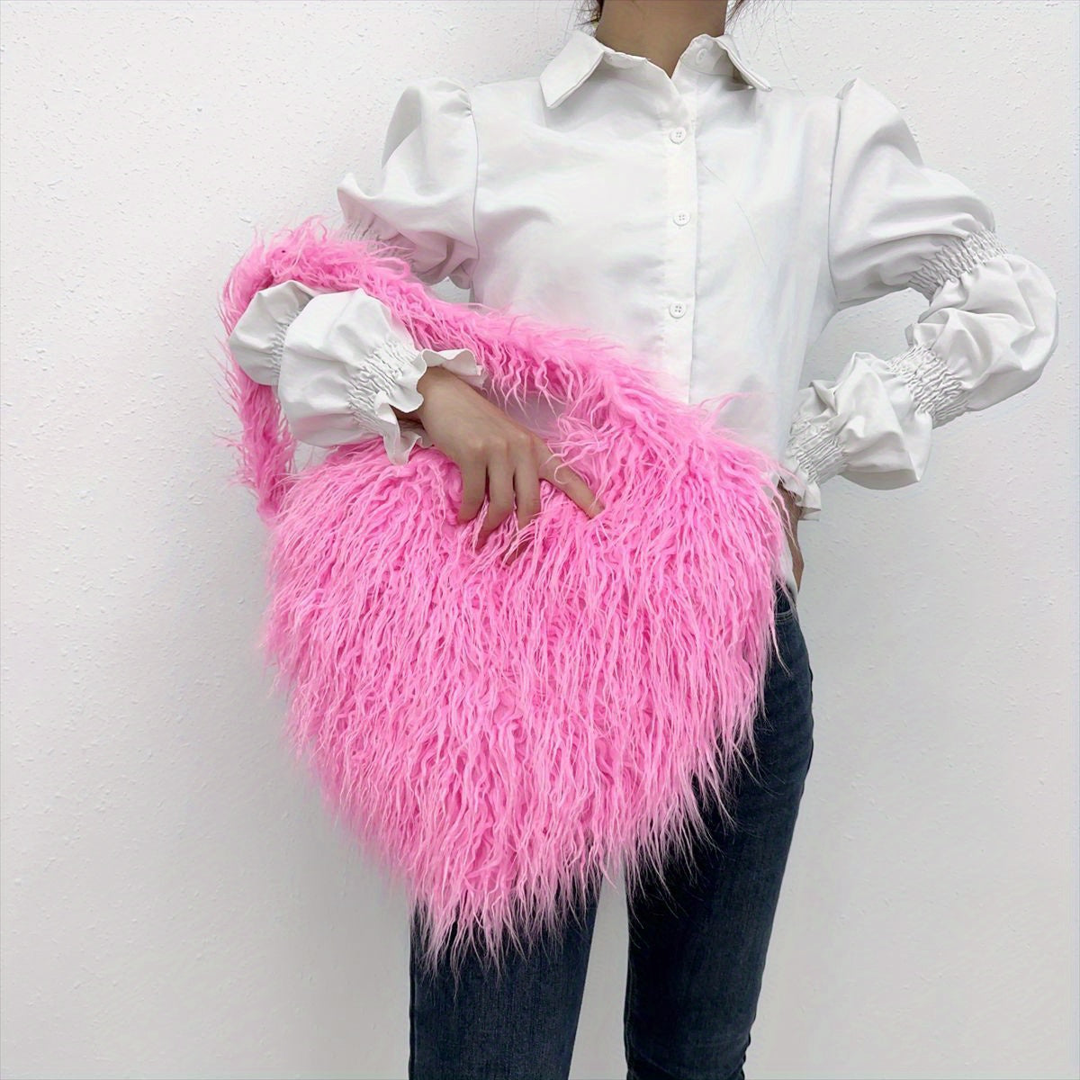 Love Hearts Faux Fur Shoulder Bag Y2K Handbag