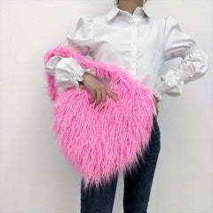 Love Hearts Faux Fur Shoulder Bag Y2K Handbag