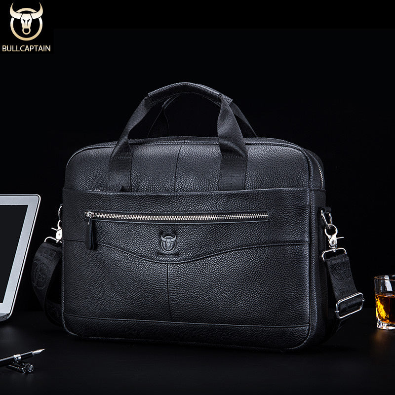 BULLCAPTAIN Leather Shoulder Bag Large Capacity Business Briefcase