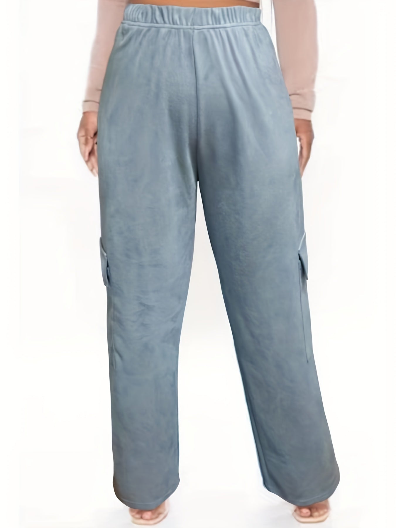  Y2K Pants Women's Plus Solid High Rise Medium Stretch Elastic Cargo