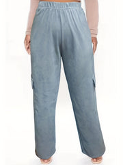  Y2K Pants Women's Plus Solid High Rise Medium Stretch Elastic Cargo