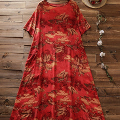 Chinoiserie Print Short Sleeve Dress Plus Size