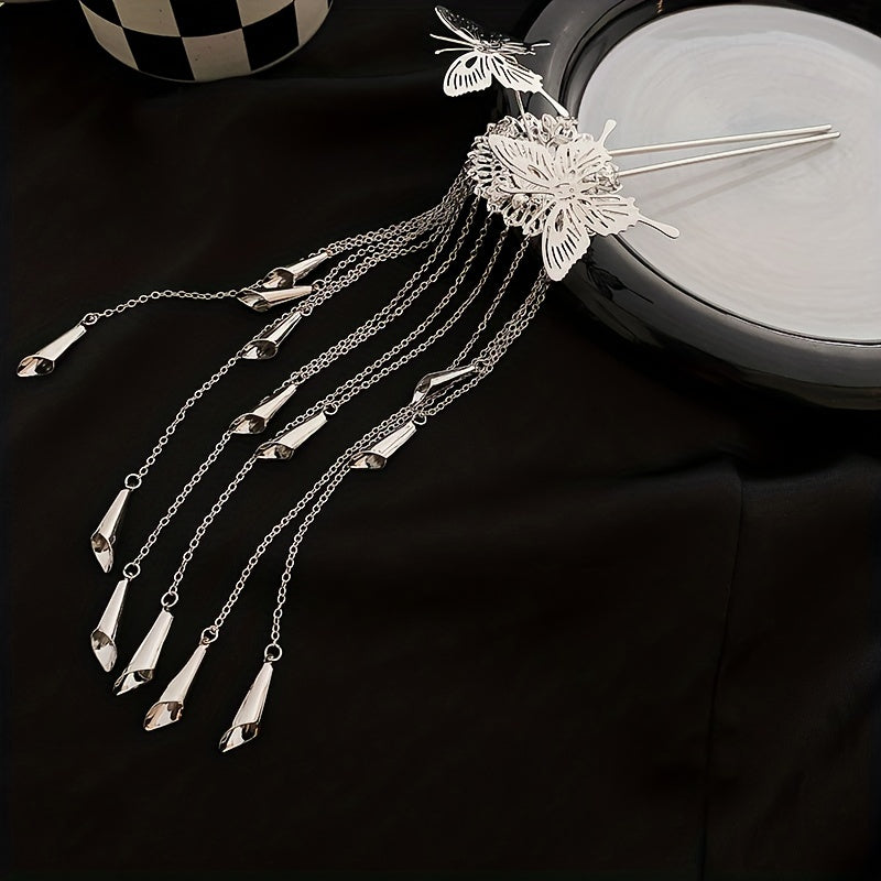 Y2K Vintage Hairpin U Shape Butterfly Flower Tassel Women's Accessory