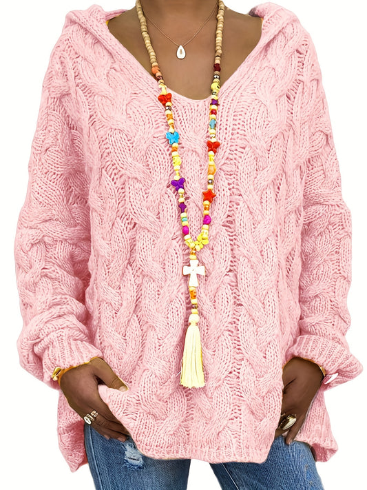 Casual Sweater Women's Solid Hooded Knitted Pullover Jumper