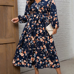  Floral Print Long Sleeve Maxi Dress With Belt