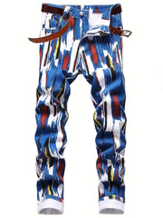 Colorful Brush Stroke Jeans Casual Allover Print Denim Pants